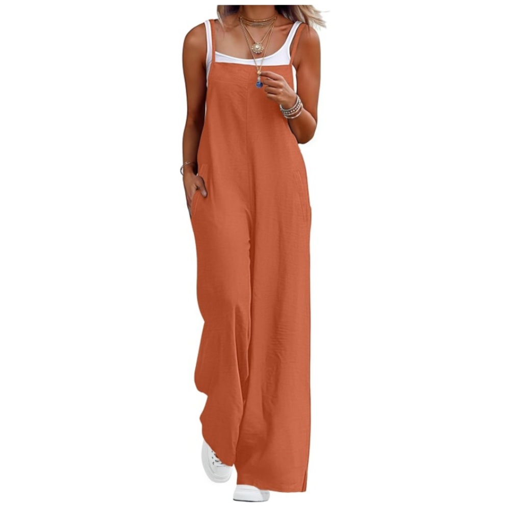New Women Medium  Casual Loose Jumpsuits Summer Boho Wide Leg Rompers Sleeveless
